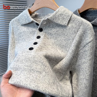 门筒翻领针织毛衣男款冬季2025新款潮牌加厚打底高级感polo衫男士