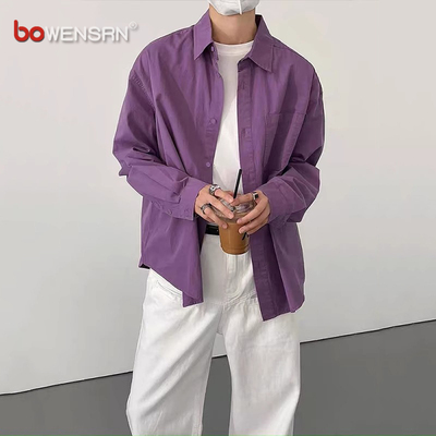 纯棉紫色长袖衬衫男士2025新款春夏季多巴胺穿搭防晒衬衣外套男款