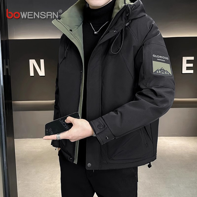 潮牌防寒工装羽绒服男士2025新款冬季机能连帽冲锋衣加厚外套男款