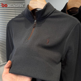 拉链半高领磨毛德绒卫衣男士2025新款秋冬季男卫衣保罗打底衫男款