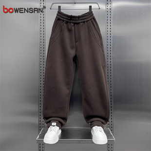 高端加绒加厚休闲裤男士2025新款秋冬季男裤痞帅气弯刀卫裤子男款