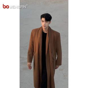 美拉德双层领毛呢大衣男士2025新款冬装中长款假两件风衣外套男款