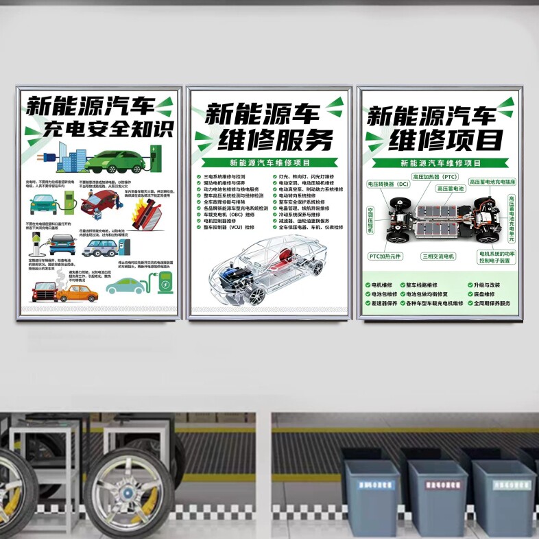 新能源汽车4S店墙面装饰挂画电动车修理美容保养项目广告海报贴纸