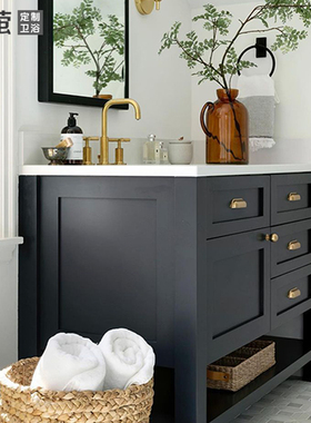 现代美式浴室柜定制轻奢风洗漱台卫生间实木落地洗手脸面池盆组合