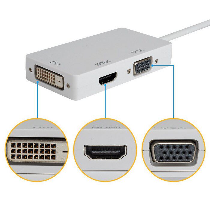 MACBOOK surface pro华硕Mini DP转VGA HDMI DVI三合一转接线 白