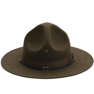 Denla欧美风海军陆战队羊毛呢教官礼帽大檐英伦复古骑警帽子男潮