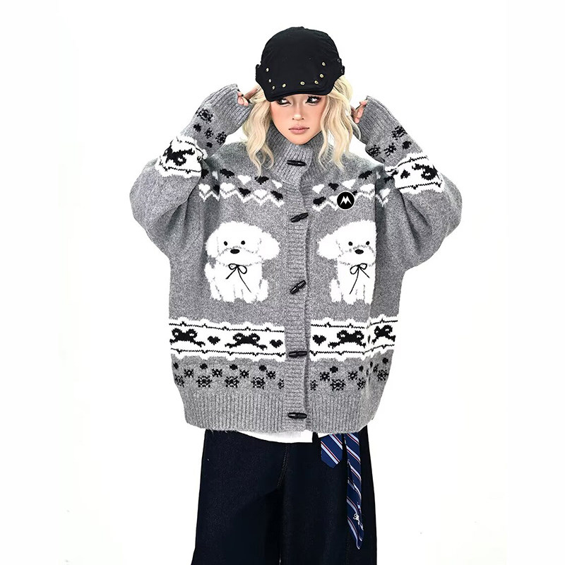 Mrakeai Kyyds MK复古提花毛衣女开衫宽松软糯针织衫韩系街头外套,女装/女士精品,毛衣,淘宝优惠券,粉丝福利购,淘宝优惠卷