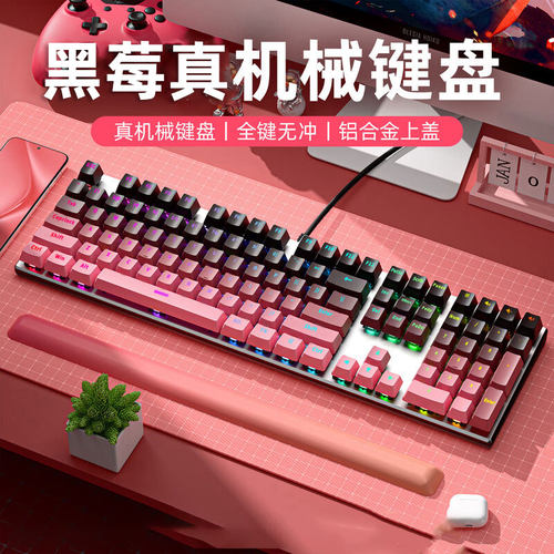 达尔优EK815黑莓机械键盘有线电竞游戏办公家用红茶轴黑青轴108键