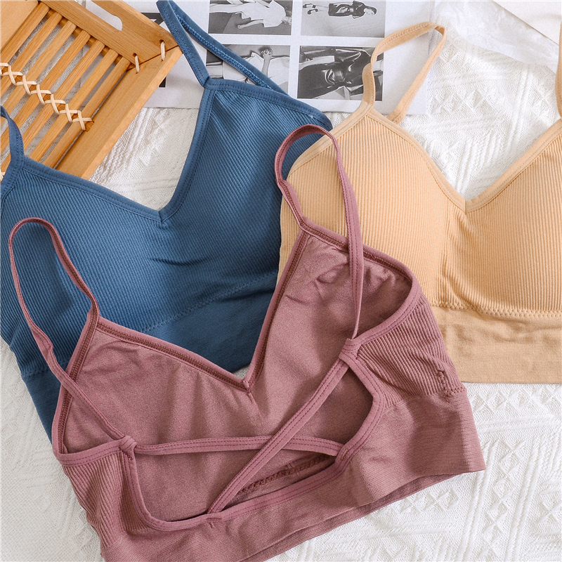 miko2件装螺纹v领交叉打底吊带