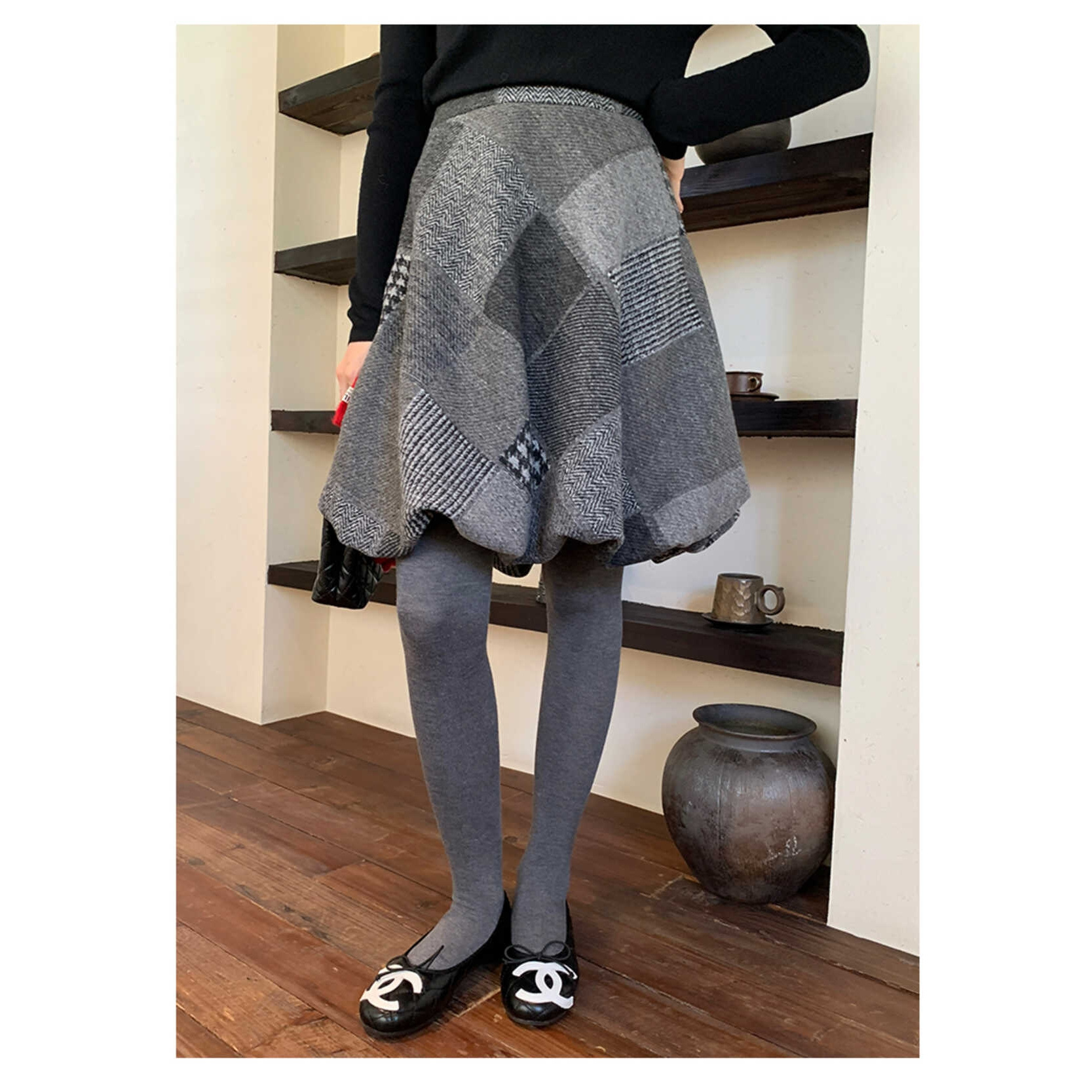 拼接2025年冬季灰色显腿长气质