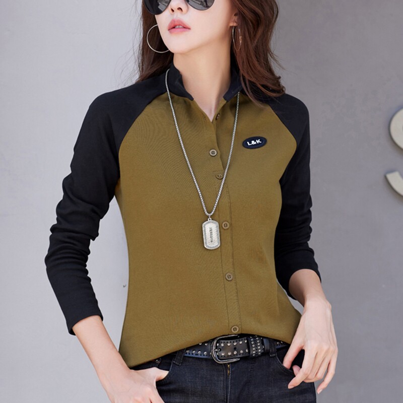 纯棉立领长袖t恤女2026新款半高领打底衫春秋冬内搭加厚洋气上衣