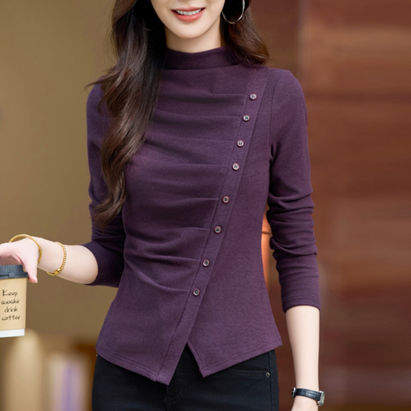 双面磨毛德丽绒半高领打底衫女内搭秋冬新款设计感长袖t恤可外穿