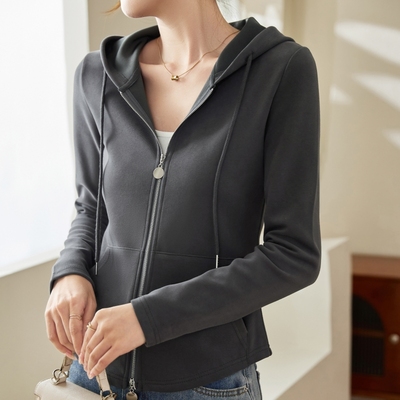 连帽双拉链开衫短外套卫衣女2026春秋新款长袖t恤设计感小众上衣