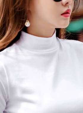 纯棉半高领打底衫女内搭中领长袖t恤2025新款秋冬加厚黑灰色上衣