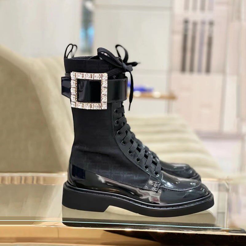 马丁靴厚底短靴水钻方扣切尔西靴