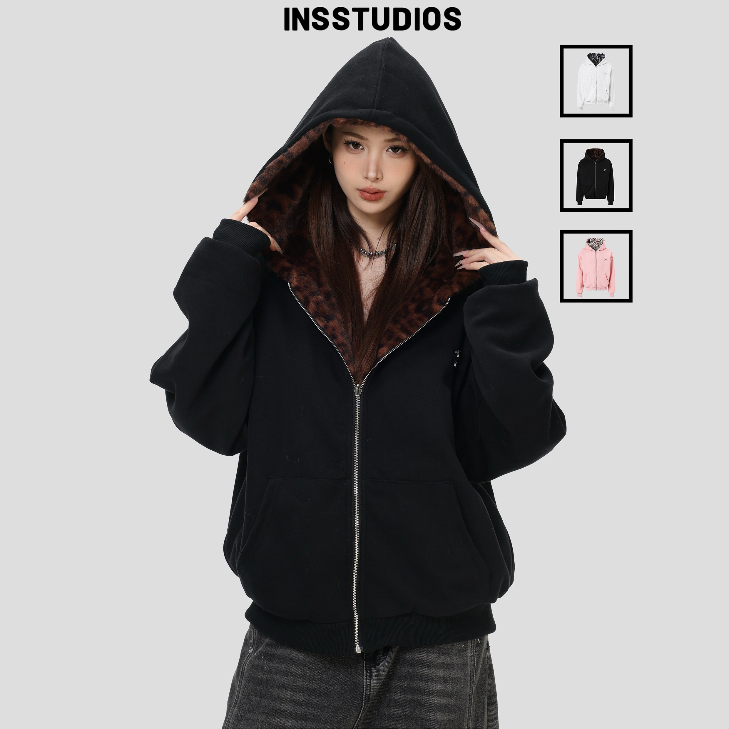 INSstudios 国潮美式复古「豹纹双面穿棉服」加厚保暖棉衣外套男