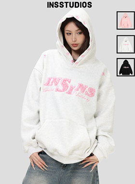 INSstudios 国潮美式复古「小恶魔贴布绣连帽卫衣」宽松加绒帽衫