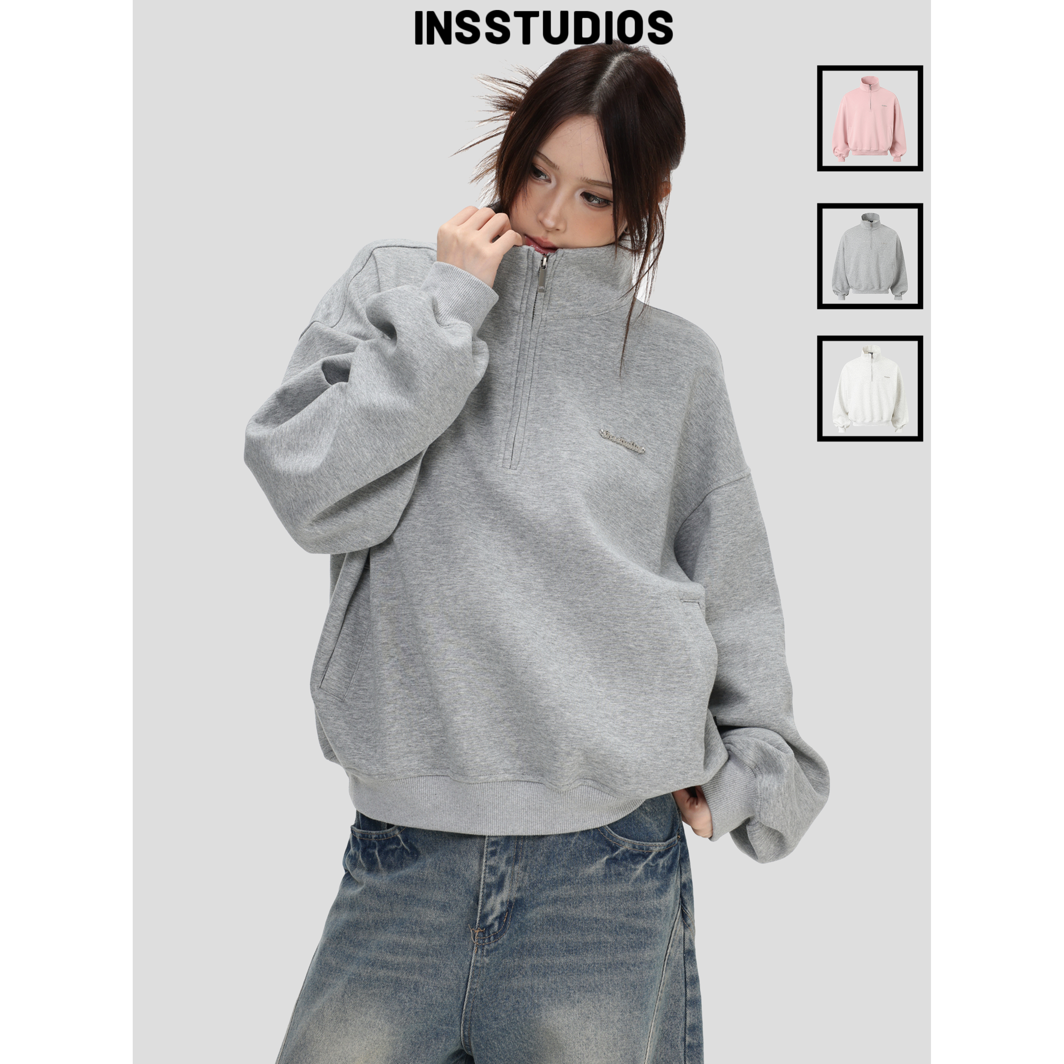 INSstudios「半开襟立领卫衣」