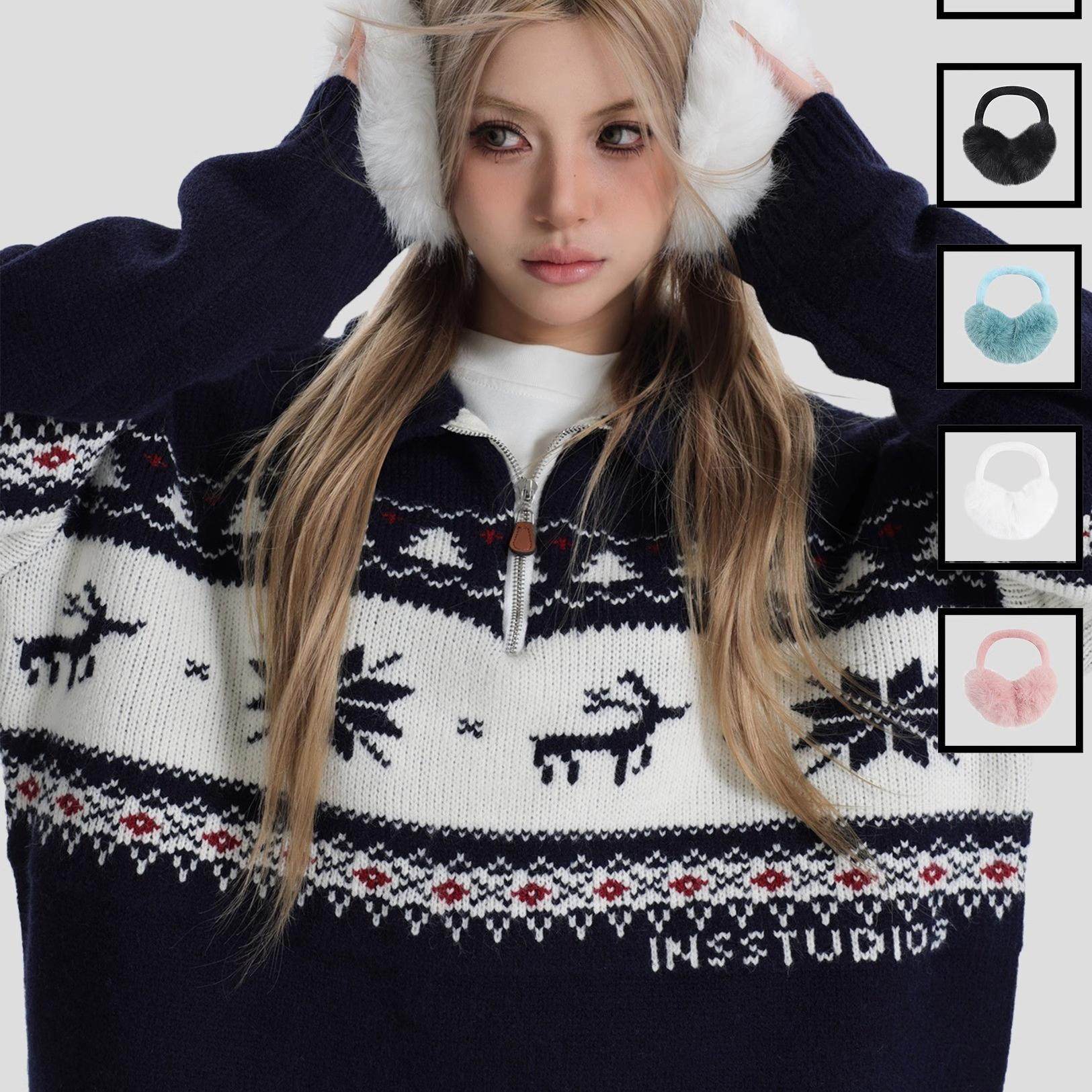 INSstudios 国潮牌情侣美式复古毛茸茸折叠冬季保暖搭配耳机耳套,服饰配件/皮带/帽子/围巾,耳套,淘宝优惠券,粉丝福利购,淘宝优惠卷