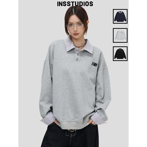 INSstudios假两件空气层翻领卫衣