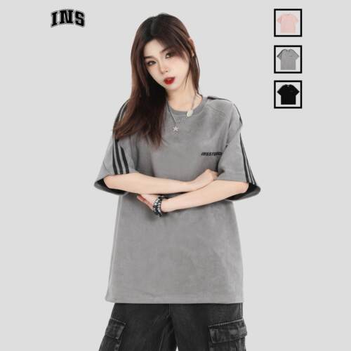 INSstudios条纹麂皮绒短袖