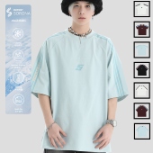 情侣款 凉感拼接LOGO短袖 三条杠条纹T恤 国潮牌情侣美式 INSstudios