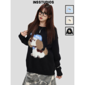 「毛绒小狗提花毛衣」休闲套头针织衫 INSstudios 国潮牌情侣美式