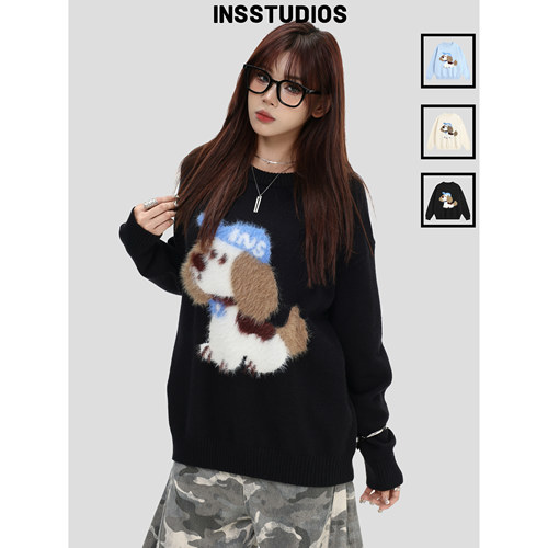 INSstudios「毛绒小狗提花毛衣」