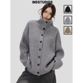 INSstudios 上衣外套 国潮情侣美式 「粗棒针织高领毛衣」宽松开衫