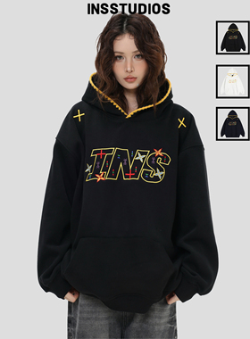 INSstudios 国潮美式「贝壳刺绣LOGO连帽卫衣」宽松加绒帽衫上衣