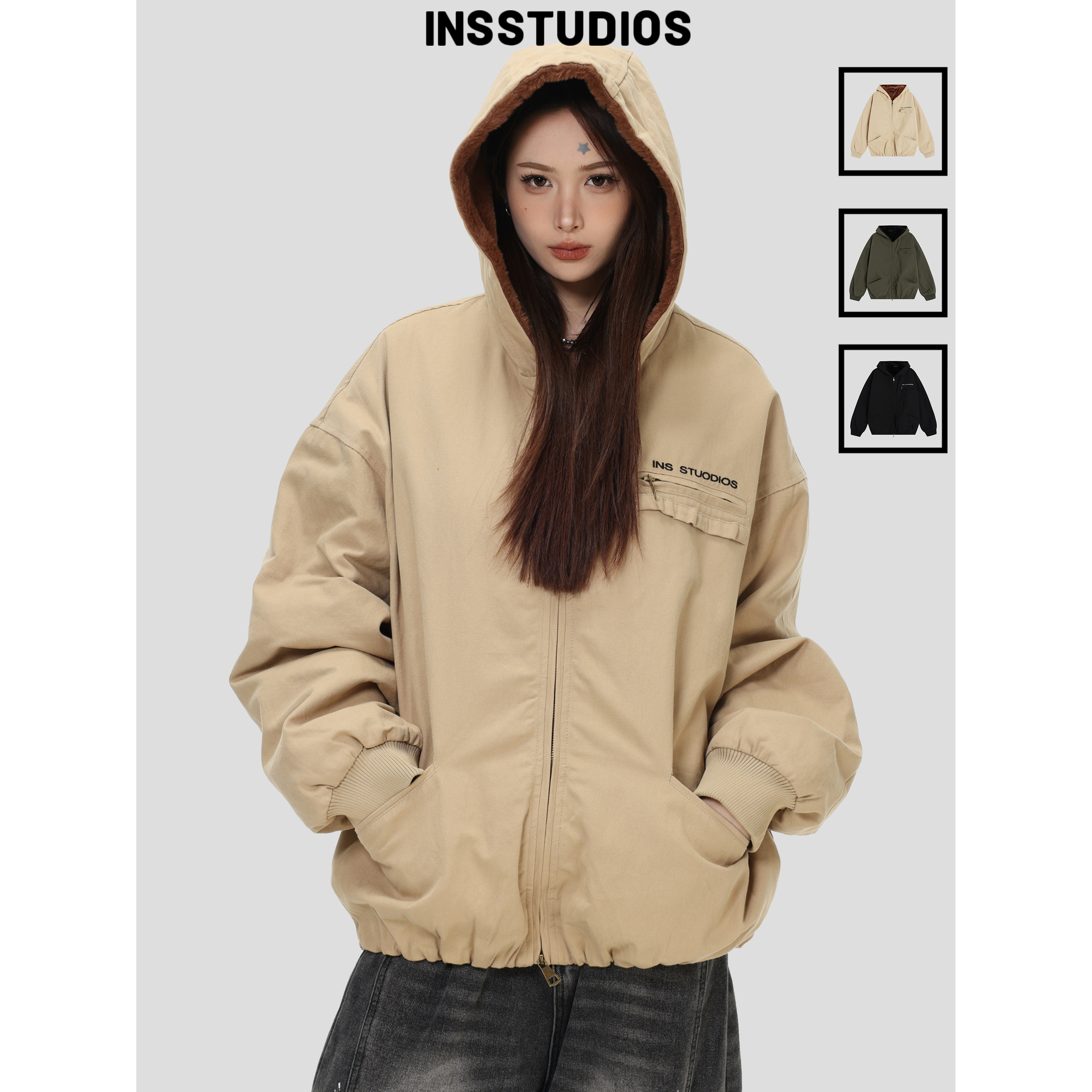 INSstudios巴恩风加厚工装棉服