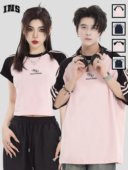 辣妹正肩短款 复古撞色插肩条纹短袖 T恤 国潮牌情侣美式 INSstudios