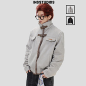 INSstudios 国潮牌美式 复古「麂皮加绒立领座山雕」保暖棉衣外套