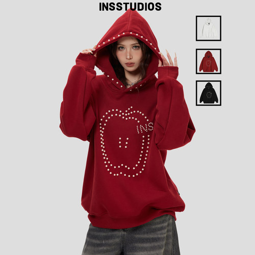 INSstudios趣味苹果珍珠连帽卫衣