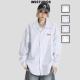 INSstudios 衬衣外套 宽松长袖 国潮牌情侣美式 小皮标LOGO条纹衬衫