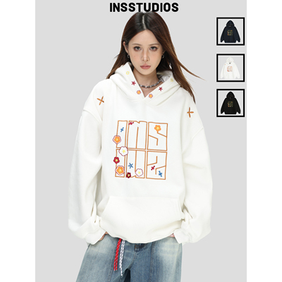 INSstudios图章刺绣LOGO连帽卫衣