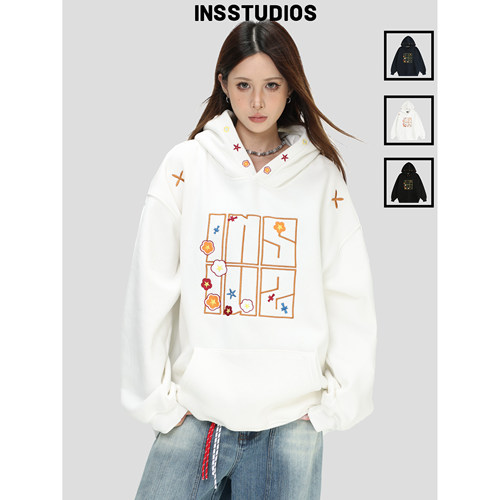 INSstudios图章刺绣LOGO连帽卫衣