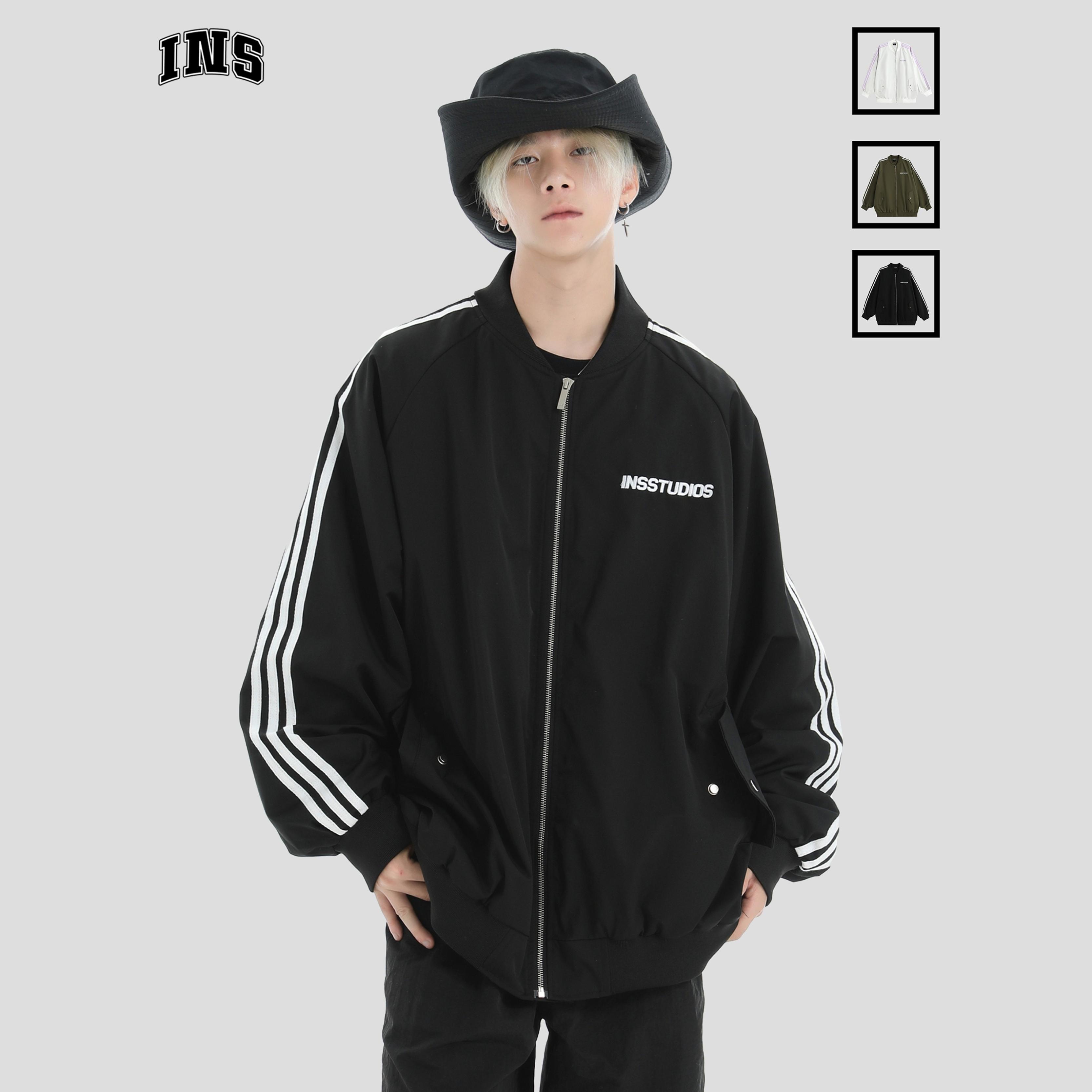 INSstudios条纹三条杠飞行夹克