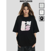 宽松半袖 小香编织贴布绣LOGO短袖 休闲T恤 国潮情侣美式 INSstudios