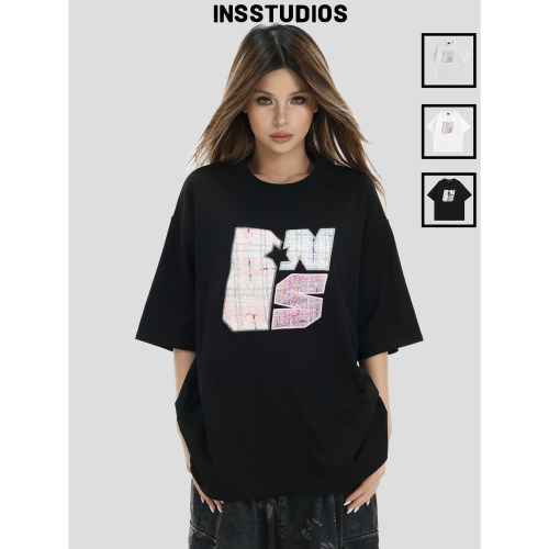 INSstudios小香编织贴布绣短袖