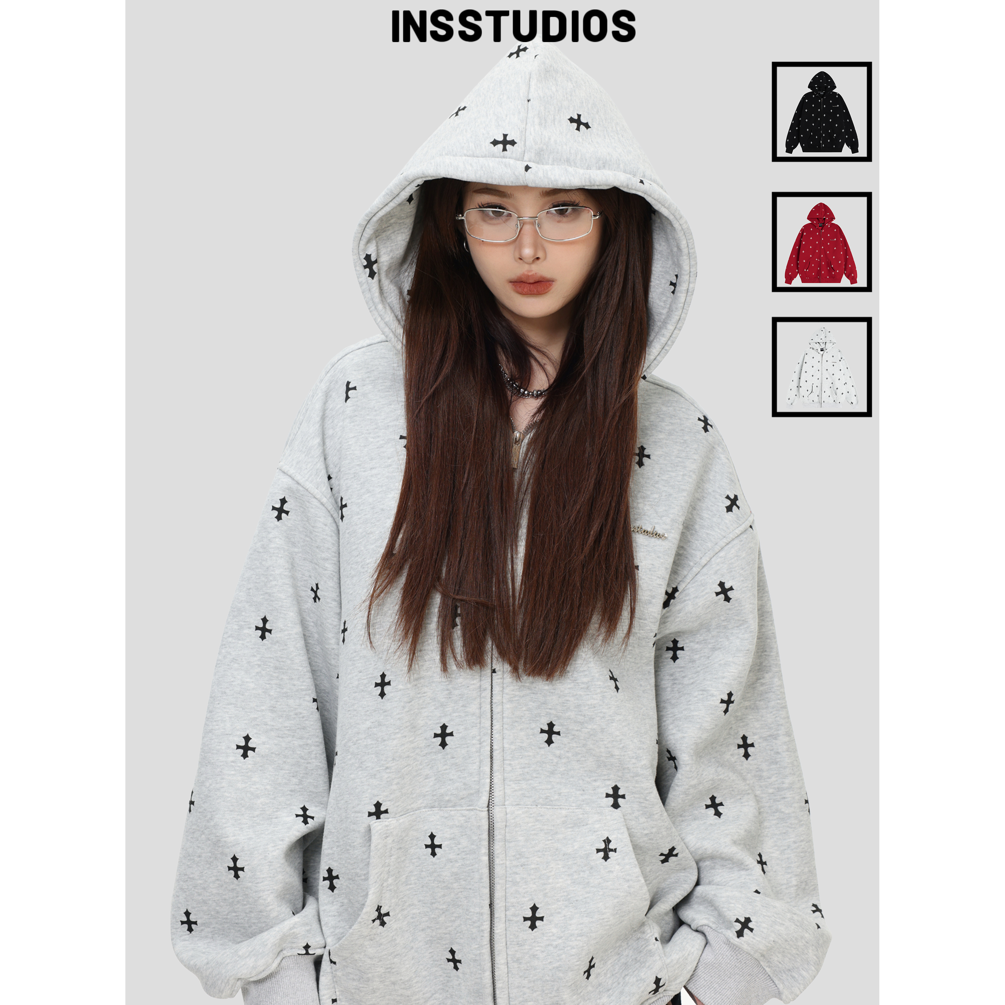 INSstudios十字架满印加绒卫衣