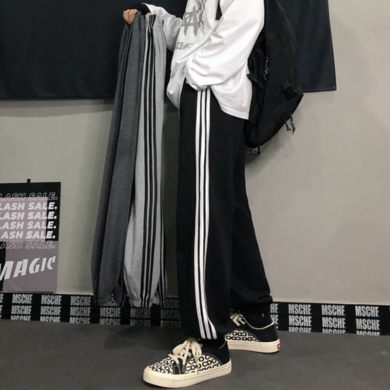 INSstudios 潮流ins韩版经典复古百搭条纹运动裤束脚休闲长裤男女