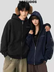 Insstudios Chinese-Style Couple's American-Style "Star Rhinestone Hoodie Sweatshirt Loose Zipper Cardigan Jacket