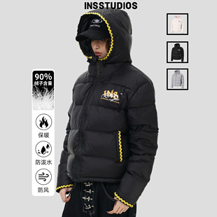 INSstudios 国潮美式复古「机能贝壳绣羽绒服」90白鸭绒排骨外套
