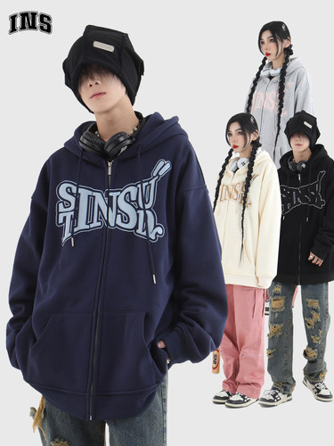 INSstudios美式贴布绣卫衣外套