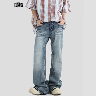 宽松直筒长裤 复古渐变水洗牛仔裤 子男 国潮牌情侣美式 INSstudios