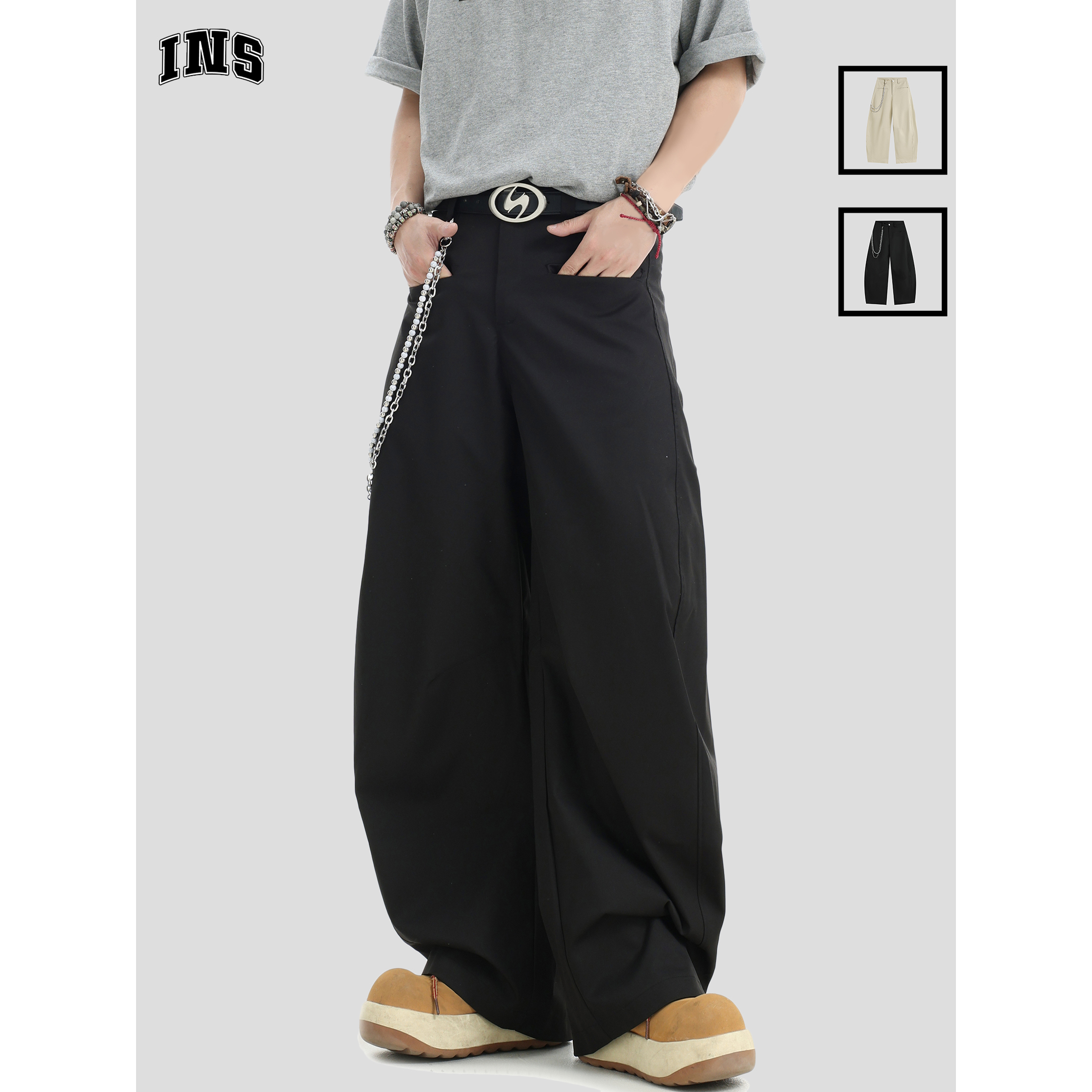 INSstudios垂坠感休闲弯刀西裤