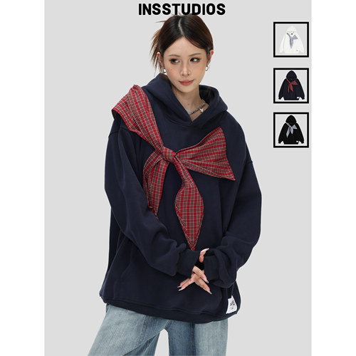 INSstudios蝴蝶结绑带连帽卫衣
