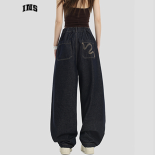 宽松阔腿水洗长裤 复古蛇年刺绣牛仔裤 国潮牌情侣美式 INSstudios