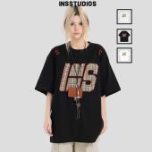 宽松纯棉半袖 编织贴布刺绣LOGO短袖 t恤 国潮牌情侣美式 INSstudios